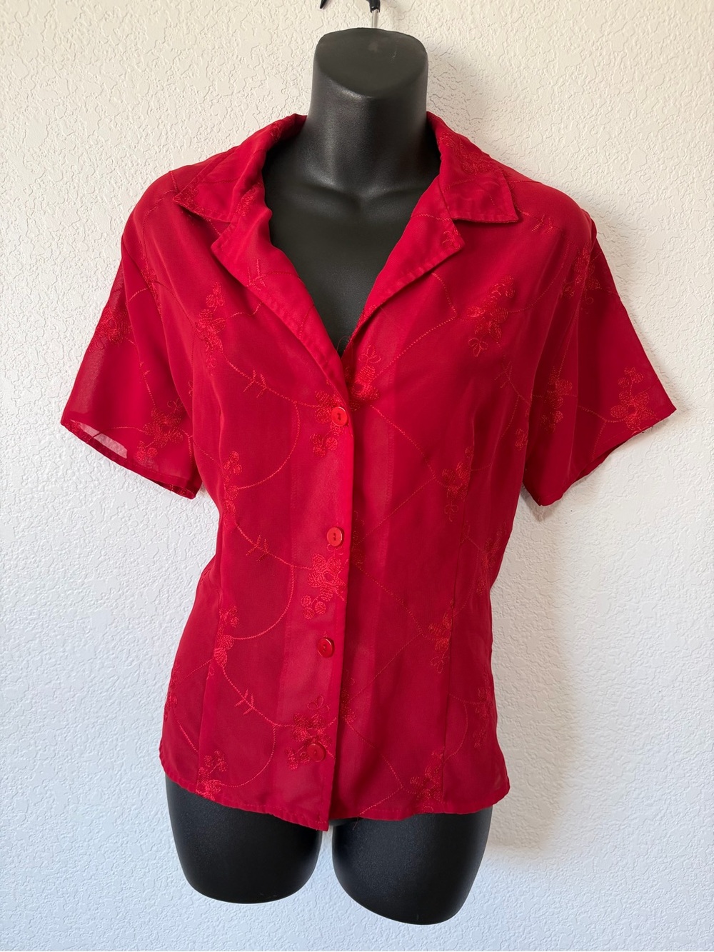 Vintage 90s Red Sheer Blouse by Kathie Lee